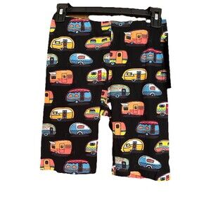 The Leggings Depot Black Camper Print Shorts Elastic Waist Med.